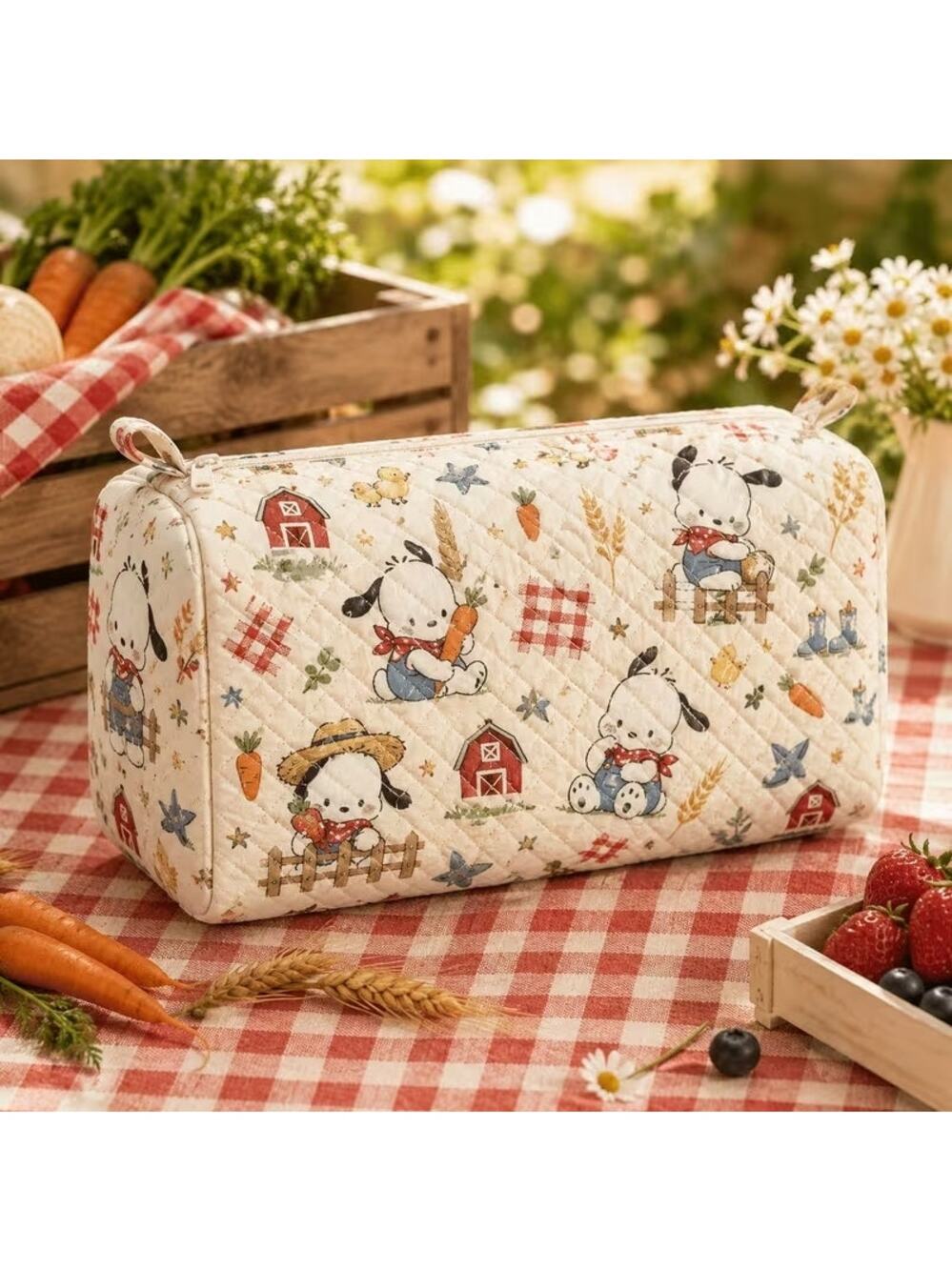 #6793 Quilted Cosmetic bag 10x5x5" , padded, Water Resistant Lining